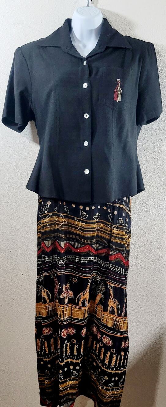 Premier International Black Safari Animal Print 2 Piece Maxi Dress Medium Soft